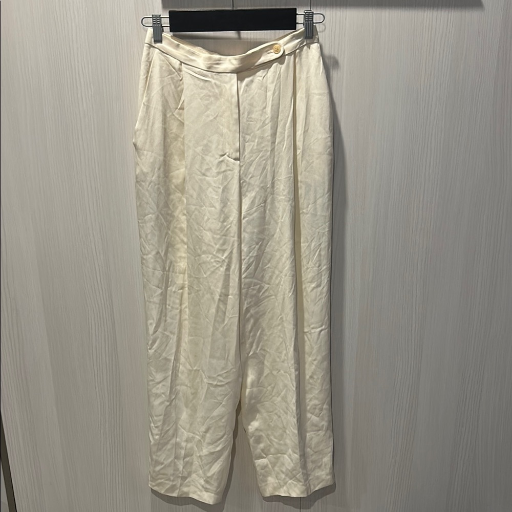 Vintage Trousers Ivory Emporio Armani 1980s High Waist Elegant Cream size 6-8